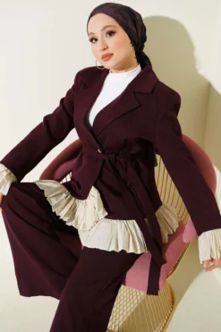 Alternative view of Pleated Detail Double Set Plum