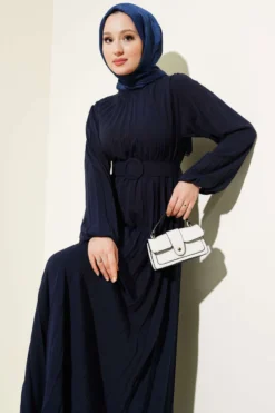 Alternative view of Pleated Belted Ayrobin Dress Navy Blue