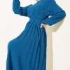 Pleated Belted Ayrobin Dress Petrol