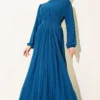 Pleated Belted Ayrobin Dress Petrol wholesale dress view 2 - Hicabistan Turkey factory