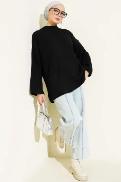 Vista alternativa de Ribbed Low Shoulder Knit Tunic Black