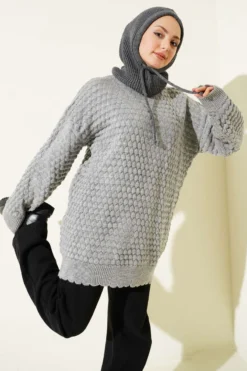 Popit Textured Knit Tunic Grey