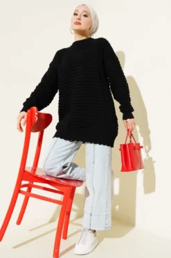 Popit Textured Knit Tunic Black