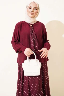 Alternative view of Polka Dot Scarf Skirt Two-Piece Set Burgundy