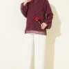 Polka Dot Tie Neck Chiffon Tunic Burgundy بالجملة tunic view 2 - Hicabistan مصنع تركيا