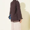 Polka Dot Tie Neck Chiffon Tunic Brown all'ingrosso tunic view 3 - Hicabistan fabbrica Turchia