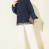 Polka Dot Tie Neck Chiffon Tunic Navy Blue بالجملة tunic view 2 - Hicabistan مصنع تركيا
