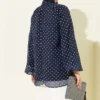 Polka Dot Tie Neck Chiffon Tunic Navy Blue بالجملة tunic view 3 - Hicabistan مصنع تركيا
