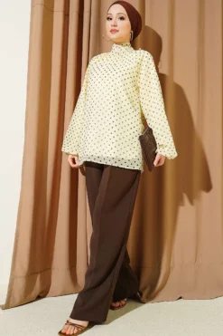 Alternative Ansicht von Polka Dot Tie Neck Chiffon Tunic Yellow