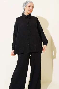 Vue alternative de Striped Two-Piece Set with Sequin Detail Black
