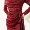 Sequined Detail Train Evening Dress Burgundy all'ingrosso dress view 4 - Hicabistan fabbrica Turchia