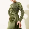 Sequined Detail Train Evening Dress Khaki wholesale dress view 2 - Hicabistan Turkey factory