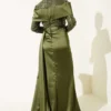 Sequined Detail Train Evening Dress Khaki wholesale dress view 3 - Hicabistan Turkey factory