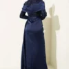Sequined Detail Train Evening Dress Navy Blue Großhandel dress view 3 - Hicabistan Türkei Fabrik