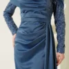 Sequined Detail Train Evening Dress Blue wholesale dress view 4 - Hicabistan Turkey factory