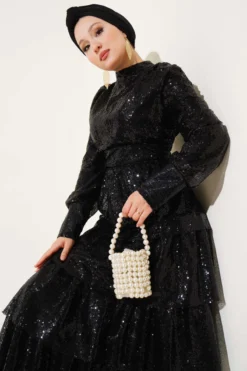Alternative view of Sequin Tiered Evening Dress Black