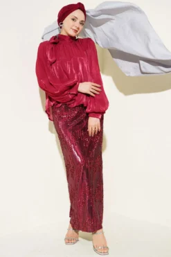 Sequin Skirt Evening Suit Burgundy