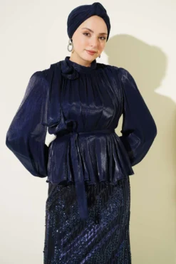 Alternative view of Sequin Skirt Evening Suit Navy Blue