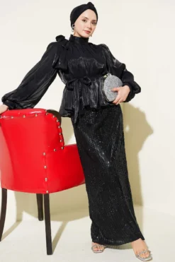 Sequin Skirt Evening Suit Black