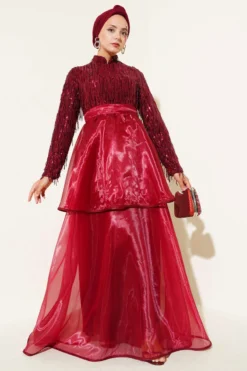 Alternatieve weergave van Sequin Fringed Evening Dress Burgundy