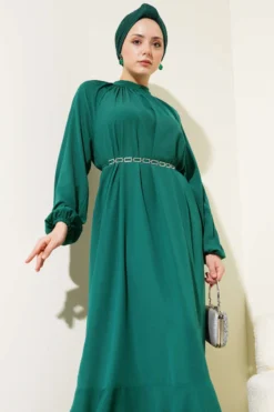 Alternative view of Raglan Sleeve Chain Belted Dress Emerald