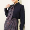 Retro Patterned Scarf Skirt Two-Piece Set Navy Blue en gros clothing set view 2 - Hicabistan usine Turquie