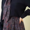Retro Patterned Scarf Skirt Two-Piece Set Navy Blue en gros clothing set view 4 - Hicabistan usine Turquie