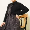 Retro Patterned Scarf Skirt Two-Piece Set Black