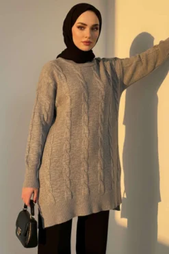 Vue alternative de Knitted Textured Soft Knit Tunic Grey