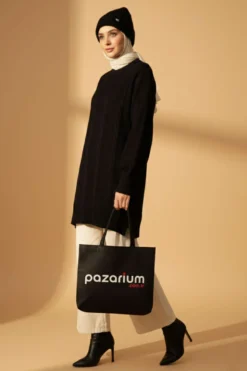 Vue alternative de Knitted Textured Soft Knit Tunic Black