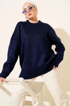 Ribbed Knit Tunic Navy Blue