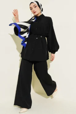 Two-Piece Set with Belted Robe Black