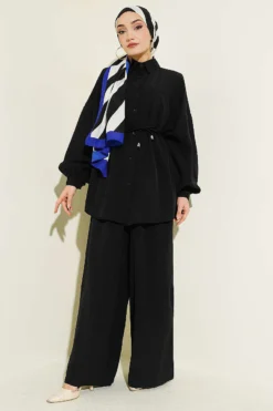 Alternative view of Two-Piece Set with Belted Robe Black