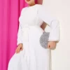 Pleated Chiffon Dress White wholesale dress view 2 - Hicabistan Turkey factory