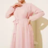 Pleated Chiffon Dress Powder Pink wholesale dress view 2 - Hicabistan Turkey factory