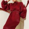 Stone Embellished Balloon Sleeve Evening Dress Burgundy al por mayor dress view 2 - Hicabistan fábrica Turquía