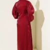 Stone Embellished Balloon Sleeve Evening Dress Burgundy al por mayor dress view 3 - Hicabistan fábrica Turquía