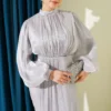 Stone Embellished Balloon Sleeve Evening Dress Grey groothandel dress view 2 - Hicabistan Turkije fabriek
