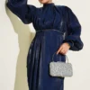 Stone Embellished Balloon Sleeve Evening Dress Navy Blue al por mayor dress view 2 - Hicabistan fábrica Turquía