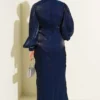 Stone Embellished Balloon Sleeve Evening Dress Navy Blue al por mayor dress view 3 - Hicabistan fábrica Turquía