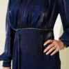 Stone Embellished Balloon Sleeve Evening Dress Navy Blue al por mayor dress view 4 - Hicabistan fábrica Turquía