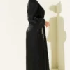 Stone Embellished Balloon Sleeve Evening Dress Black wholesale dress view 3 - Hicabistan Turkey factory