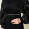 Stone Embellished Balloon Sleeve Evening Dress Black wholesale dress view 4 - Hicabistan Turkey factory
