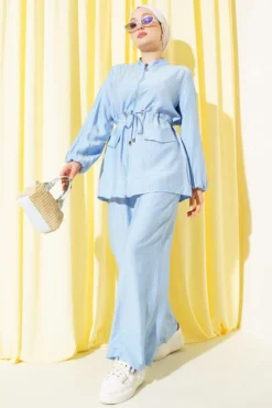 Alternative view of Fake Pocket Waist Tunic Set Baby Blue