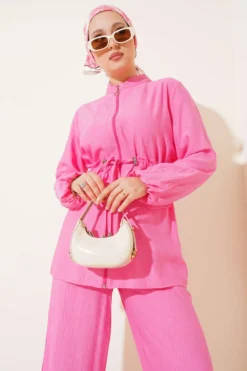 Alternative view of Fake Pocket Waist Tunic Set Pink