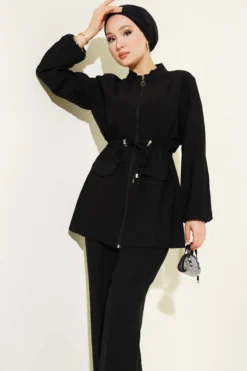 Alternative view of Fake Pocket Waist Tunic Set Black