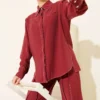 Fake Pocket Hidden Button Two-Piece Set Burgundy en gros clothing set - Hicabistan usine Turquie