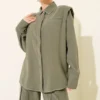 Fake Pocket Hidden Button Two-Piece Set Khaki al por mayor clothing set view 2 - Hicabistan fábrica Turquía