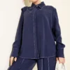Fake Pocket Hidden Button Two-Piece Set Navy Blue بالجملة clothing set view 2 - Hicabistan مصنع تركيا