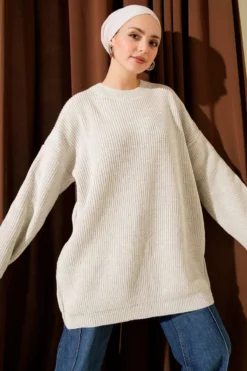Oversized Glitter Knit Tunic Stone